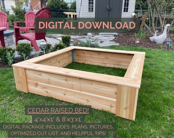DIY Cedar Raised Garden Bed Plans 4'x4' & 8'x3' Digital Instant Download
