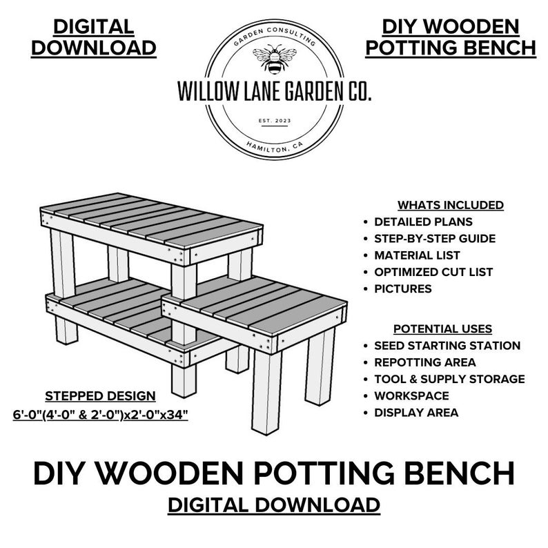 Wooden Potting Bench Plans DIY Digital Instant Download Garden Bench ...