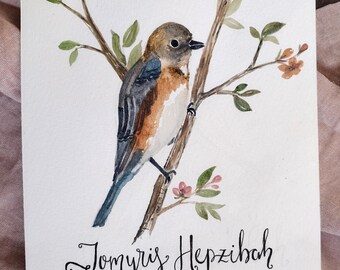 Custom Watercolor Painting Name Plaque, Includes Personalized Animal, Flower or Other Theme
