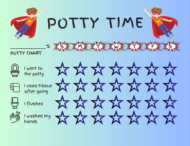 Super Hero Potty Time Training Chart Fun/rewarding Printable - Etsy