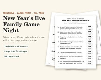 Silvesterspiele, Familienquiz, 10 Aktivitäten, Großdruck (Digitaler Download)