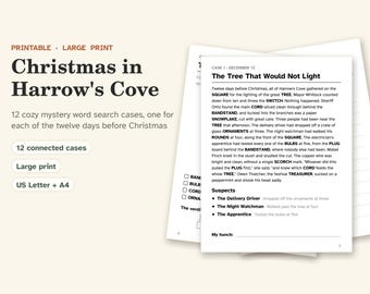 Weihnachtliches Krimispiel, 12 gemütliche Detektivfälle, Wortsuchrätsel (Digitaler Download)