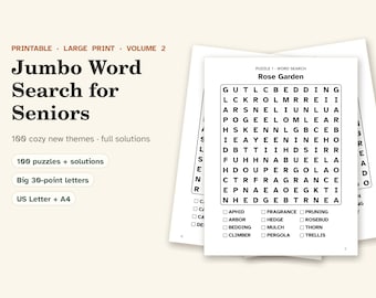 Jumbo-Wortsuche in Großdruck für Senioren, 100 druckbare Rätsel, Band 2 (Digitaler Download)