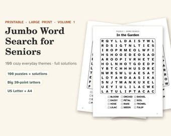 Jumbo-Wortsuche in Großdruck für Senioren, 100 druckbare Rätsel, Band 1 (Digitaler Download)