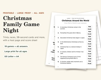 Weihnachtlicher Spieleabend für die Familie, Quiz in Großdruck, Wortsuche, für alle Altersgruppen (Digitaler Download)