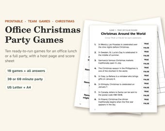 Druckbare Spiele für die Büroweihnachtsfeier: 10 Teamaktivitäten, virtuelle Spiele (Digitaler Download). 30-60 Minuten Spielzeit inklusive Wortsuche.