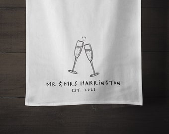 Mr & Mrs Tea Towel - Personalised 2nd Anniversary Gift - Wedding Gift Tea Towel - New Home Gift - cotton gift