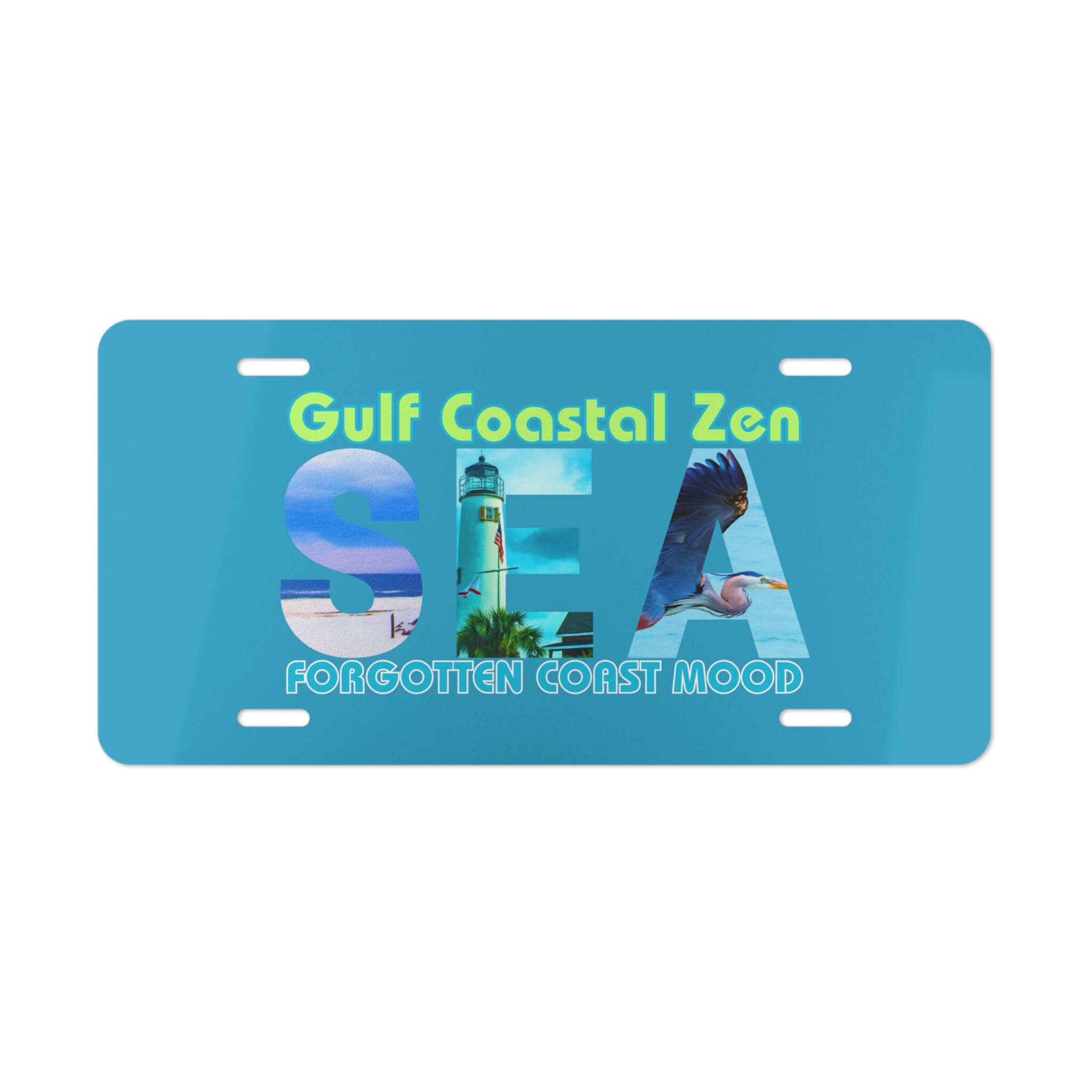 Gulf Coastal Zen Forgotten Coast Mood SEA Car Truck Vanity License Plate Turquoise Lime