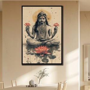 Hindu God Wall Decor, Lakshmi Wall Art,  Spiritual Canvas Art, Goddess Lakshmi Art Print, Hinduism Poster, Unique Gifts,Lakshmi Canvas Decor