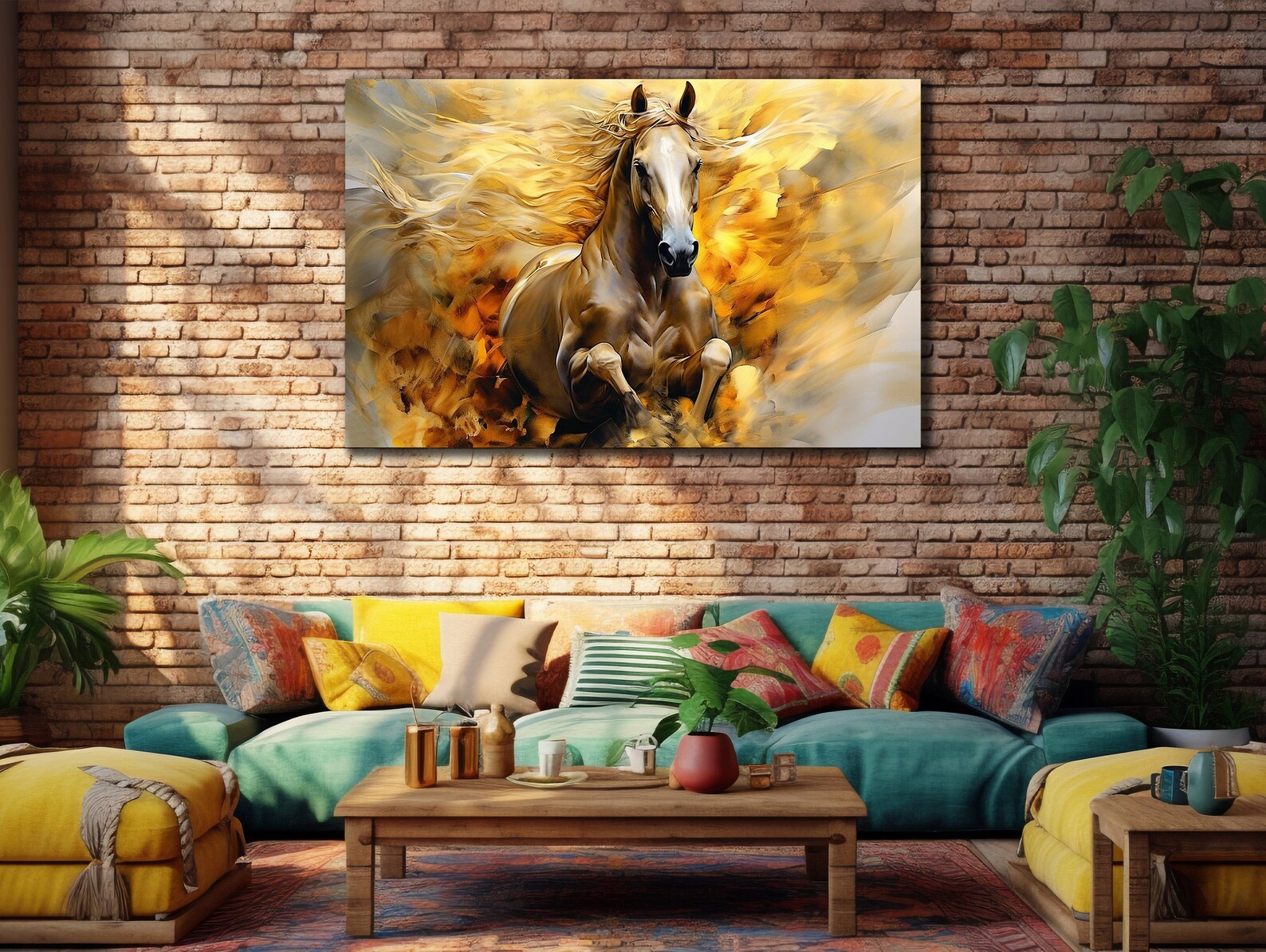 Horses Painting on Canvas, White Horse Wall Art, Contemporary Wall ...