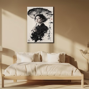 Arte em tela de gueixa, decoração de parede com impressões de mulheres japonesas, arte de parede étnica, pintura de gueixa em tela, pôster tradicional, pintura a óleo japonesa
