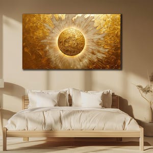 Sonne Leinwand Druck, golden Sunrise Wand dekor, Haus Geschenk İdea Für Wand dekor, Yoga Wand Kunst, spirituelles Poster, Dekoration, Gold Sunburst