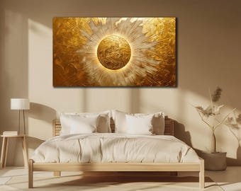 Sun Canvas Print, Golden Sunrise Wall Decor, House Gift İdea For Wall Decor, Yoga Wall Art, Spiritual Poster, Home Decoration, Gold Sunburst