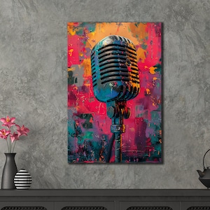 Microphone Canvas Prints,Colorful Painting Art, Music Gift İdeas, Microphone Wall Art, Music Studio Wall Decor, Recording Studio Decor