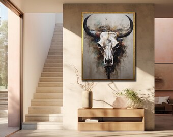 Vintage Longhorn Bull Skull Leinwandkunst: Cowboy Western Poster
