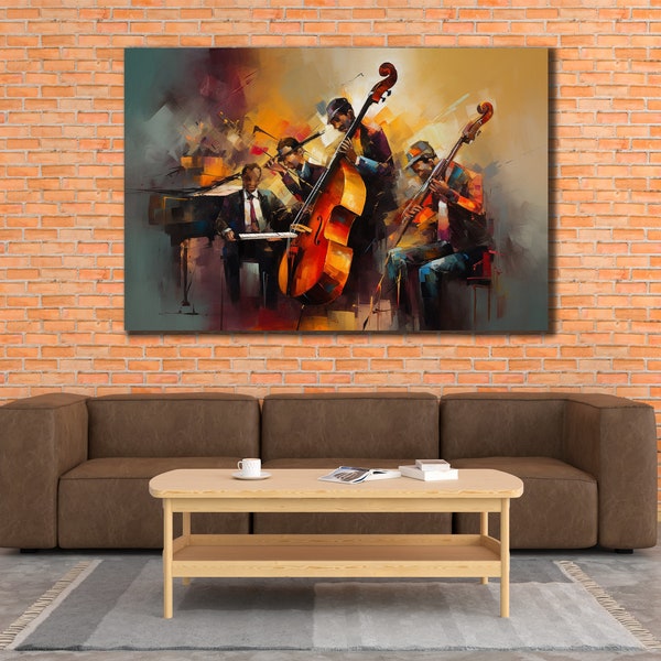 Jazz Band Leinwandkunst, Aquarell Drucke Wanddekor, Musik Wandkunst, Wohnkultur, Housewarming Geschenke, Jazz Orchester Poster, afrikanisches Kunstwerk