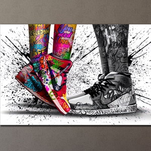 Banksy Nike Leinwand Druck, Sneakers gemalte Kunst, Wandbehang, Haus Geschenk ideen, Graffiti Paar Wand-Dekor, Schuhe Wand Kunst Poster