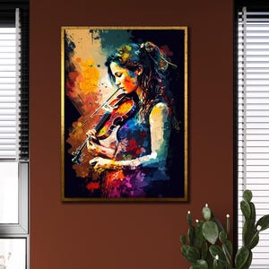 Woman with Violin Canvas Print, Music Oil Painting , Frame Wall Decor, House Gifts İdeas, Musician Wall Art, Violin Girl Poster, Home Decor