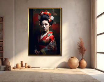 Sexy Geisha Canvas Art: Japanese Woman Portrait, Ethnic Wall Decor
