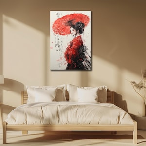 Arte em tela de gueixa, decoração de parede com impressões de mulheres japonesas, arte de parede étnica, pintura de gueixa em tela, pôster tradicional, pintura a óleo japonesa