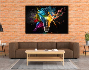Colorful Light Bulb Wall Art, Colors Splash Canvas, Lamp Canvas on Painting, Modern Wall Decor, Living room Wall Art, Bedroom Decor