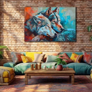 Wolf Painting on Canvas, Wolves Wall Art, Animal Wall Decor, Animals Art Poster, Ready To Hang Decoration, Wildlife Wolf Printing Artwork