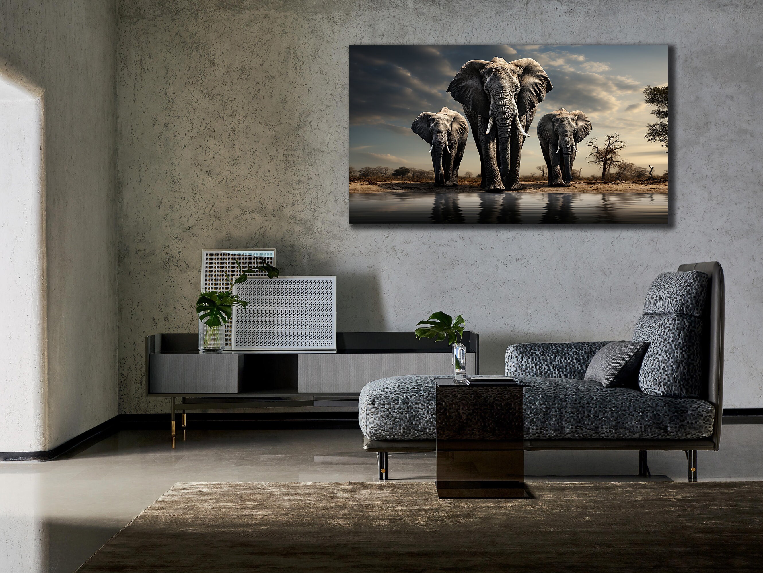 African Elephant Family Canvas Art: Modern Wildlife Wall Decor - Etsy