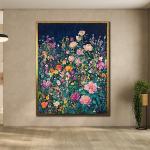 Spring Flowers Canvas Art, Wildflower Wall Decor, Boho Print on Canvas, Living Room Decor, Flowers Wall Art, Canvas Wall Hanging,Nature Art
