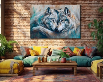 Wolf Painting on Canvas, Wolves Wall Art, Animal Wall Decor, Animals Art Poster, Ready To Hang Decoration, Wildlife Wolf Printing Artwork