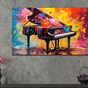 Colorful Piano Painting Canvas, Music Wall Art, Piano Wall Decor, Musical Instruments Poster, Ready To Hang Decor, Musician Printing Art