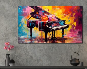 Colorful Piano Painting Canvas, Music Wall Art, Piano Wall Decor, Musical Instruments Poster, Ready To Hang Decor, Musician Printing Art