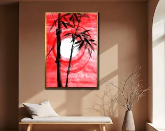 Minimalist Bamboo Canvas Print, Zen Wall Art