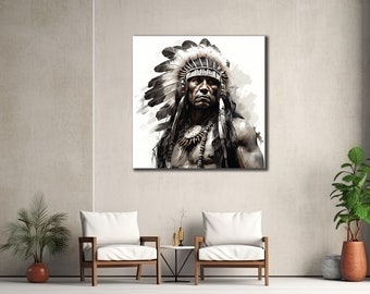 American Indian Man Poster, Ethnic Prints Wall Decor, Native Canvas Wall Art, Home Decorative Canvas Art, Gift For Her, Warrior Man Artwork