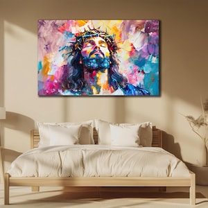Jesus Canvas Print Art, Jesus Wall Art, House Gift İdea, Christian Art Poster, Home Decor, Religious Canvas Art, Colorful Jesus Painting Art