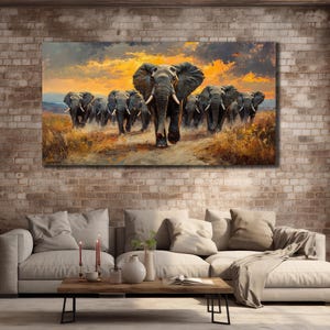 Elephants Family Canvas Painting, Animals African Wall Decor, Elephant Wall Art, Modern Print Art, Herd of Elephants Poster, Wall Hanging