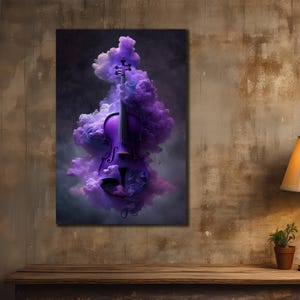 Violin Painting on Canvas, Purple Violin Wall Art,  Musical Instruments Poster, Music Studio Wall Canvas Decor, Musician Printing Art
