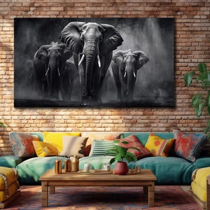 Elephants Family Canvas Painting Art, Animals African Wall Decor,  Wall Art, Modern Print Art, Herd of Elephants Poster, Wall Hanging Canvas