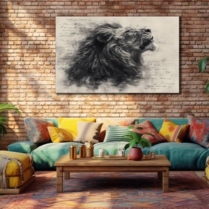 King Lion Canvas Prints, Animal Wall Art, Wall Hanging, House Gift İdeas, Farmhouse Decor, Lions Motivation Poster, Crowns Painting Canvas