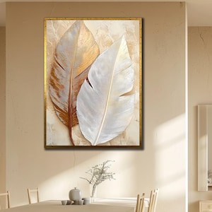 Feather Wall Decor, Feather Wall Art, Home Decoration, Elegant Feather Canvas, Minimalism Artwork, Housewarming Gifts, Frame Art Poster