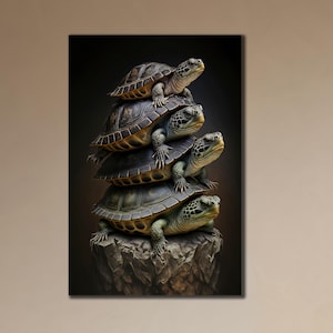 Turtle and cubs Canvas Art, Farmhouse Wall Decor, Turtle Lover Gift, Print on Canvas, Living Room Decor, Animal Wall Art,Sea Turtle Painting