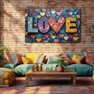 Banksy Heart Canvas Prints, Colorful Painting on Canvas, Home Wall Decoration, Graffiti Heart Canvas, Street Pop Art, Wall Hangings