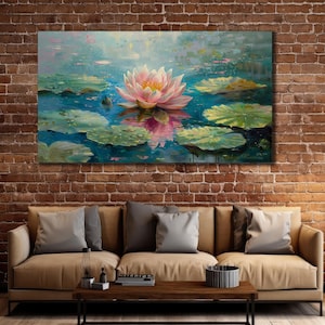 Pink Lotus Painting, Acrylic Lotus Print Wall Art, Lotus Flower Canvas Print, Botanical Art Print, Floral Printing Art, Large Wall Decor
