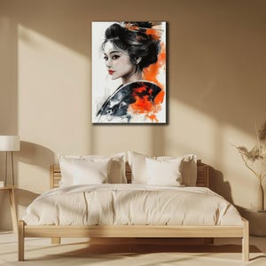 Arte em tela de gueixa, decoração de parede japonesa, arte de parede étnica, pintura de gueixa em tela, pôster tradicional, pintura de samurai, arte feminina