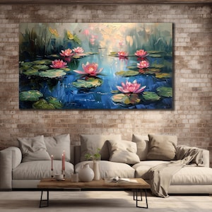 Pink Lotus Flower Painting, Acrylic Lotus Print Wall Art, Lotus Flower Canvas Print, Botanical Art Print, Floral Printing Art, Wall Decor