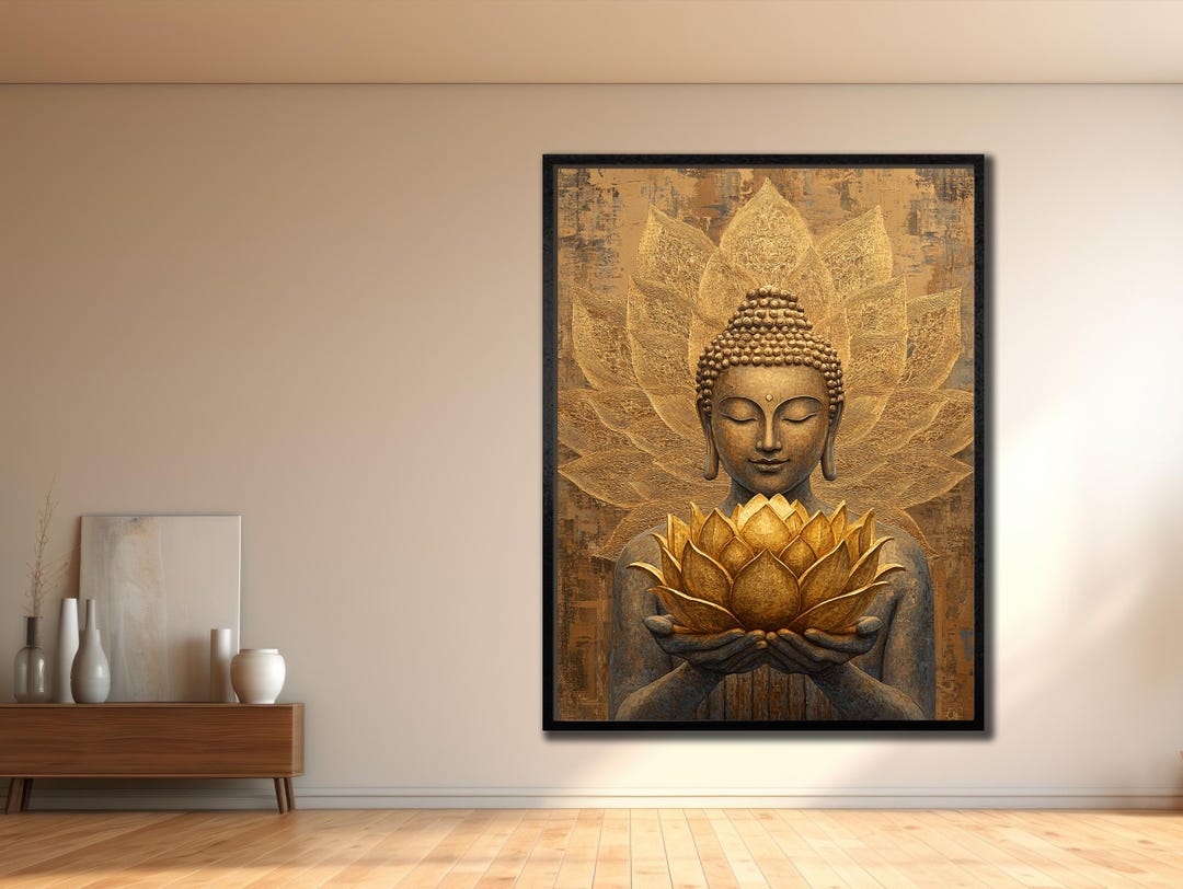 Buddha and Lotus Canvas Print, Asian Wall Decor, Yoga Framed Wall Art ...