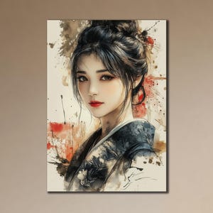 Arte em tela de gueixa, decoração de parede japonesa, arte de parede étnica, pintura de gueixa em tela, pôster tradicional, pintura de samurai, arte feminina