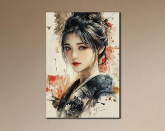 Geisha Leinwand Kunst, Japanische Wanddekoration, Ethnische Wandkunst, Geisha Malerei auf Leinwand, Traditionelles Poster, Samurai Malerei, Frau Kunstwerk
