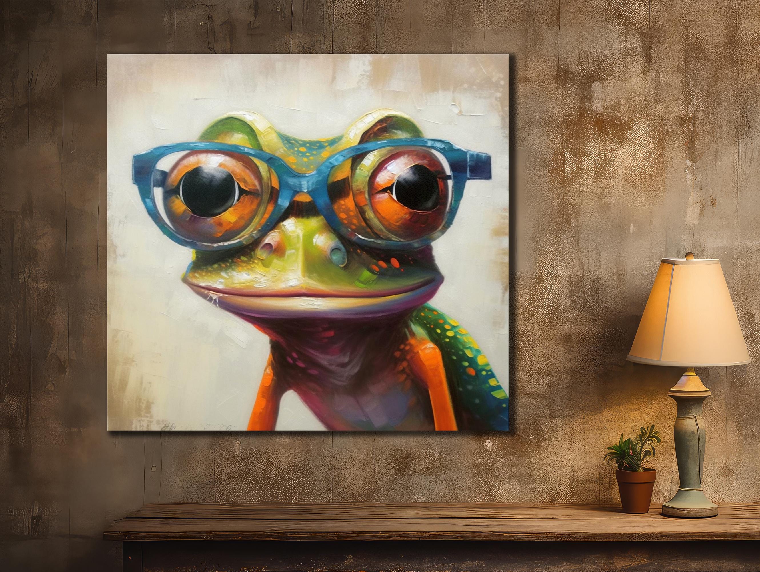 手書き油絵 Glasses Frog 絵画 インテリア 油彩画 Amazon.com: SEVEN WALL ARTS Frog Canvas Wall Art Colorful
