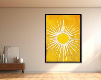 Sun Canvas Print, Golden Sunrise Wall Decor, House Gift İdea, Yoga Wall Art, Spiritual Poster, Home Decoration, Boho Style Sun Painting
