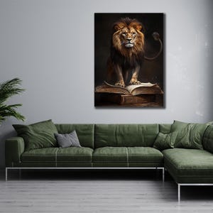 Lion and Book Canvas Print: Divine Power Spiritual Wall Art image 3